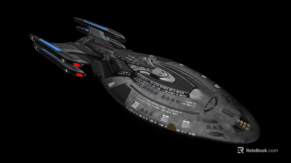 Futuristic Starship With Sleek Hull Design Detailed Structure And Blue Red Lights 3d model 
