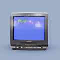 Vintage Panasonic CRT Television With Blue Screen Showing Green PLAY Text