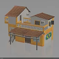 Two Story Yellow Building With Red Tiled Roof Balcony And Brazilian Flag Design