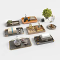 Ornamental Decor Sets With Trays Small Plants Perfume Bottles Books Clock And Decorative Pieces