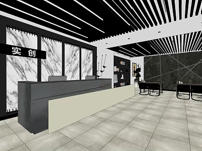 Hotel Public Lounge Area With Modern Design Marble Wall Reception Desk And Chairs 3d model