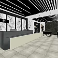 Hotel Public Lounge Area With Modern Design Marble Wall Reception Desk And Chairs