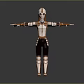 Humanoid Robot With Orange And White Stripes Mechanical Structure Standing Pose Arms Extended
