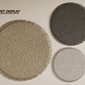 Round Carpet Display With Neutral Tones Soft Texture And Fringe Detail