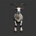White Goat With Curved Horns Red Ears And Black Legs On Gray Background