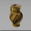 Traditional Ceramic Vase With Yellow Brown Decorative Patterns And Handle 3d model