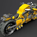 Striking Yellow and Black Futuristic Motorcycle with Thick Tires and Mechanical Details