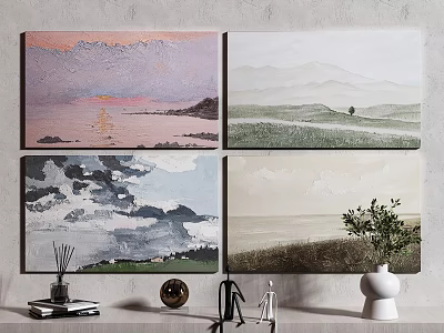 Four Landscape Wall Art Paintings With Natural Scenes And Home Decor Accents 3d model