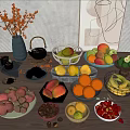 Elegantly Arranged Fresh Fruits with Apples Oranges Bananas Strawberries and Avocados on Kitchen Counter