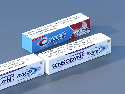 Daily Living Essentials Featuring Crest and Sensodyne Rapid Relief Toothpaste Tubes 3d model
