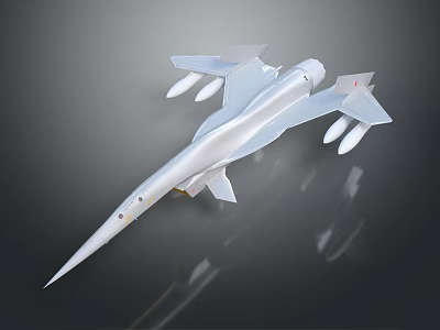Modern Silver Jet Aircraft With Sleek Design And Multiple Engines On Reflective Surface 3d model
