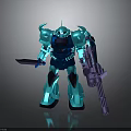 Cyan Blue Mecha Warrior Action Figure With Sword And Gun Weapon