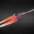 Flaming Red Spear Weapon Featuring Decorative Metal Head And Long Shaft
