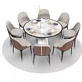 Modern Dining Table Set With Brown Beige Stitched Chairs And Vase Greenery 3d model