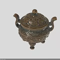 Ornate Bronze Furniture Decorative Piece With Lid Two Handles And Intricate Patterns