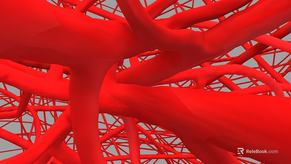 Red Intertwined Branch Sculptural Structure Artistic Indoor Installation With Intricate Patterns 3d model