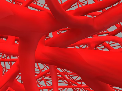 Red Intertwined Branch Sculptural Structure Artistic Indoor Installation With Intricate Patterns 3d model