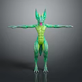 Fantasy Green Horned Creature Character With Muscular Body And Outstretched Arms