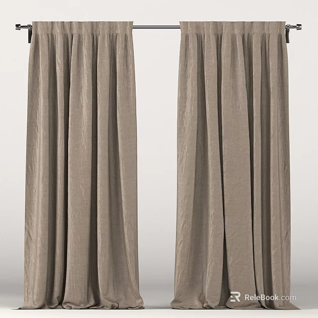 Beige Linen Curtains For Home Decor With Long Elegant Drapery Design 3d model 