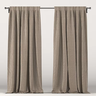 Beige Linen Curtains For Home Decor With Long Elegant Drapery Design 3d model
