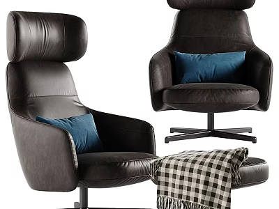 Black Leather Office Chair With Modern Design Navy Blue Pillow And Checkered Blanket 3d model