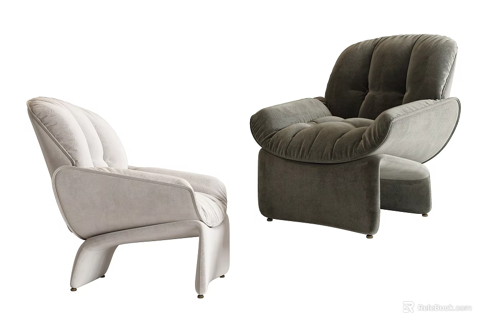 Modern Single Sofa Designs in Gray and Beige with Plush Upholstered Cushions 3d model