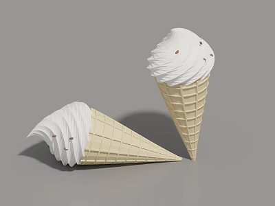 Two White Ice Cream Cones In Waffle Cups With Brown Sprinkles 3d model
