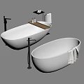 Modern Freestanding White Bathtub Design With Shelf Faucet And Towel