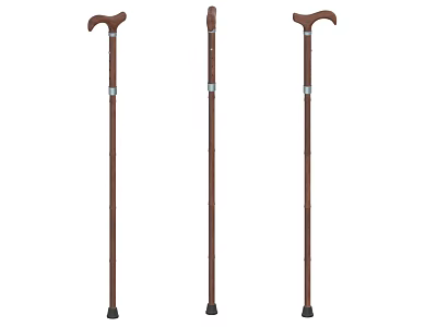 Brown Adjustable Walking Canes With Curved Handles And Non Slip Bases 3d model