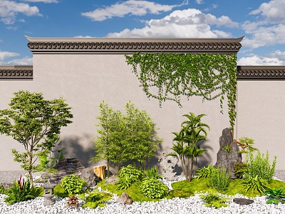 Now courtyard sketch stone rockery plant combination 3d model