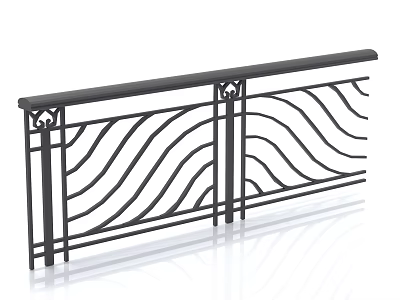 Ornamental Black Metal Railing Featuring Wave Patterned Balusters and Decorative Top Rail Design 3d model