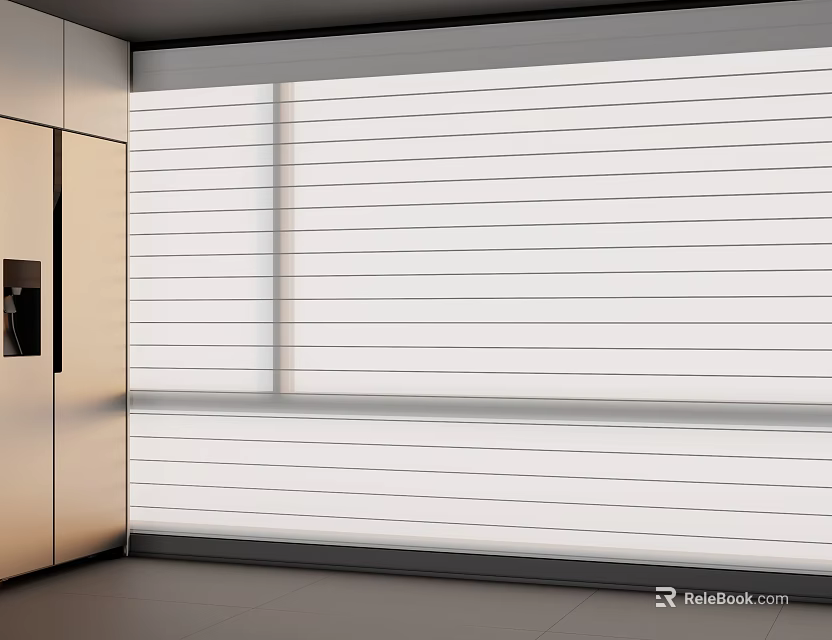 Modern White Striped Roller Blinds For Window In Contemporary Interior 3d model 