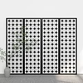 Three Panel Black Geometric Pattern Room Divider With Green Plant And White Wall 3d model