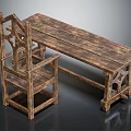 Vintage Wooden Dining Set With Table And Carved Chair Design Details