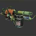 Custom Weapon With Red Engine Black Handle Metal Canister Yellow Hose And Orange Nozzle