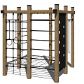 Wooden Playground Equipment With Climbing Net Hanging Rings Ladder And Vertical Panel