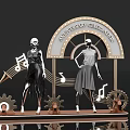 Elegant Anniversary Celebration Window Display with Sportswear Mannequins and Mechanical Gears