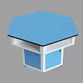 Functional Laboratory Hexagonal Workbench With Blue Top And White Storage Cabinets 3d model