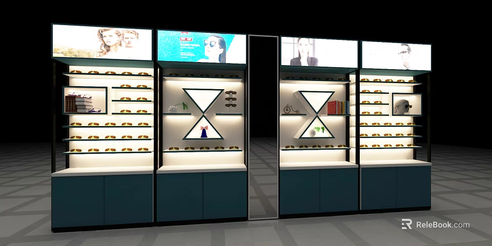 Modern Retail Display Shelves With Glass Doors And Product Lighting For Store 3d model 