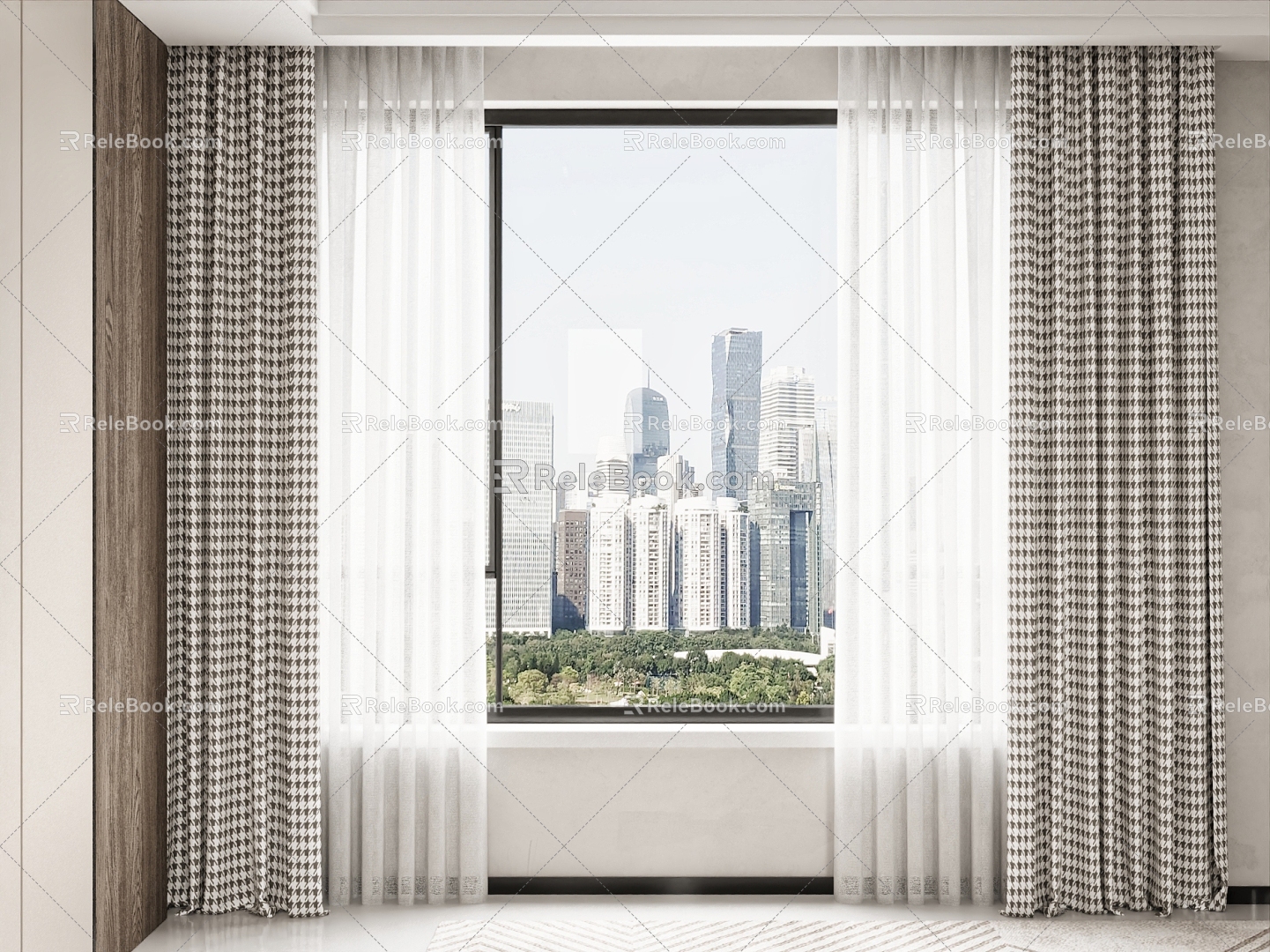 Houndstooth curtain screen window model