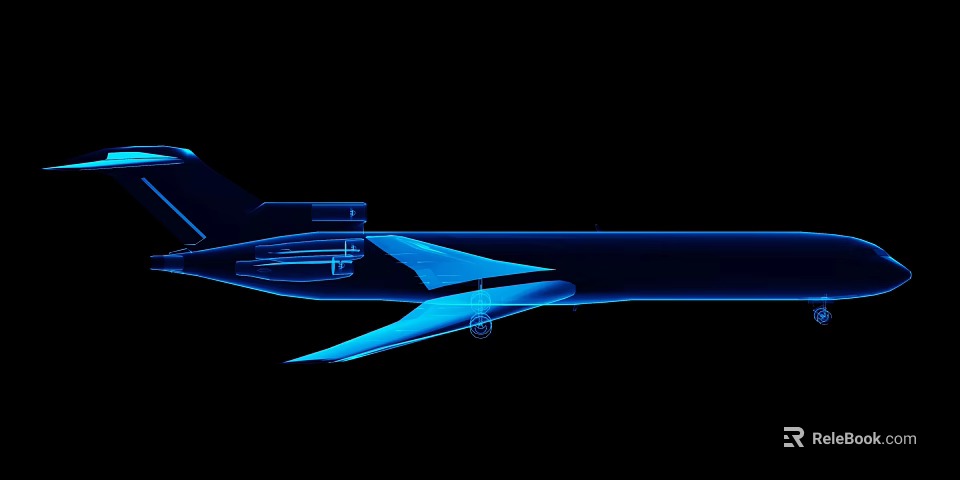 Blue Passenger Airplane 3D Rendered Structure With Wing And Fuselage Details 3d model