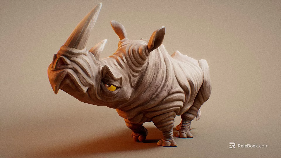 Reptile Inspired Rhino Shaped 3D Model With Textured Skin And Yellow Eyes 3d model 