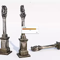 Classical Ornate Stone Columns With Carved Details Standing And Fallen