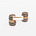Two Rustic Wooden Barrels With Metal Hoops For Decorative