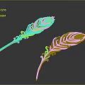 Pair of Golden Bird Feather Decorative Accessories With Shiny Elegant Design