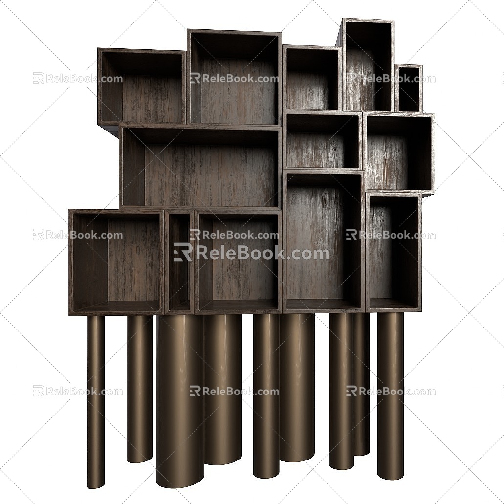 Steampunk Bookcase MrRoberts Steampunk Craftsman Style Decorative Ebony Finish Walnut Metal Legs Bronze Finish Hand 3d model