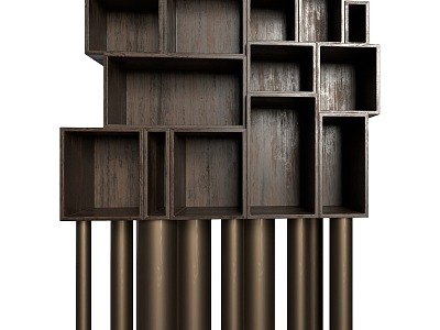 Steampunk Bookcase MrRoberts Steampunk Craftsman Style Decorative Ebony Finish Walnut Metal Legs Bronze Finish Hand 3d model