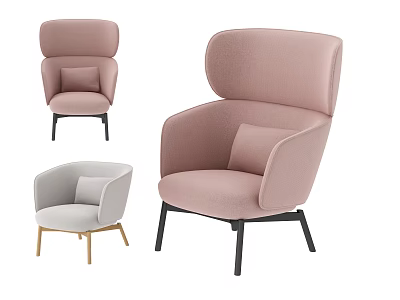 Modern Accent Chair in Pink and Light Gray with High Back Armrest Cushion and Black Gold Legs 3d model