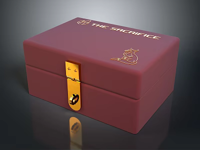Stylish Maroon Storage Box With The Great Ace Text And Golden Lock 3d model