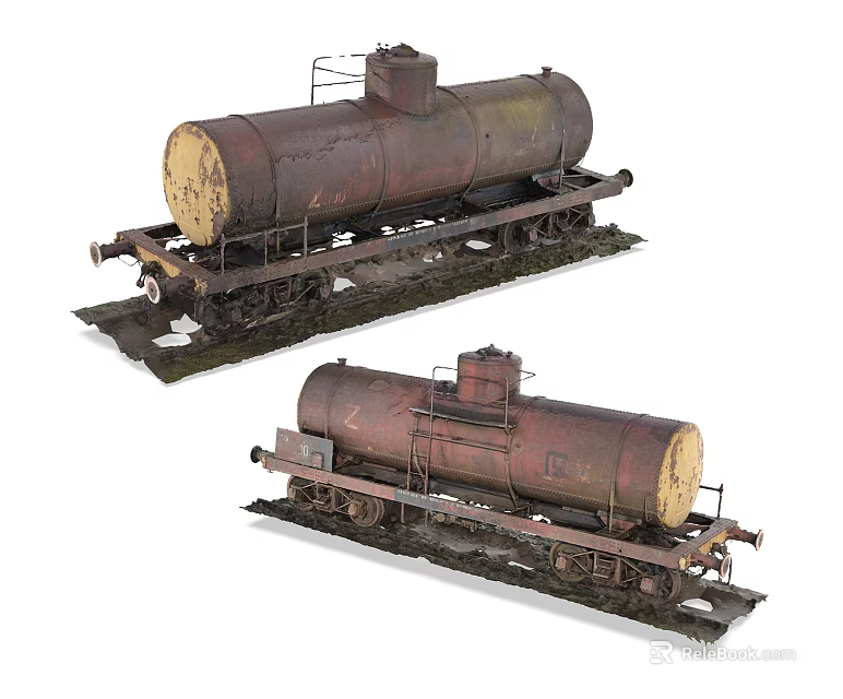 Rusted Tank Car Industrial Equipment Models With Wheels And Brackets 3d model 